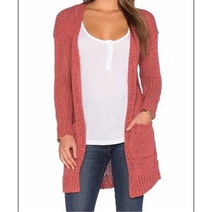 FREE PEOPLE SIMPLY SIENA OPEN FRONT CARDIGAN SWEATER ROSE PINK